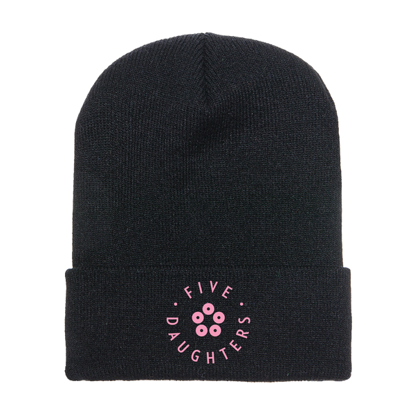 Hat, Black Beanie, Pink Stitching